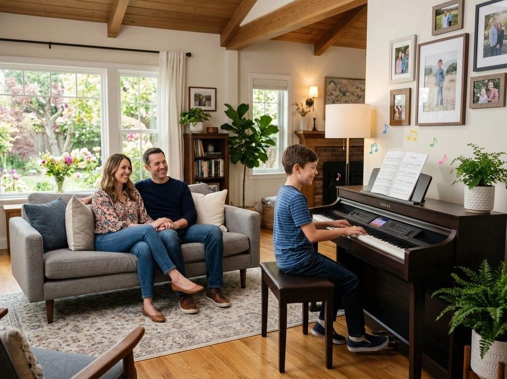 A happy home full of music on the piano