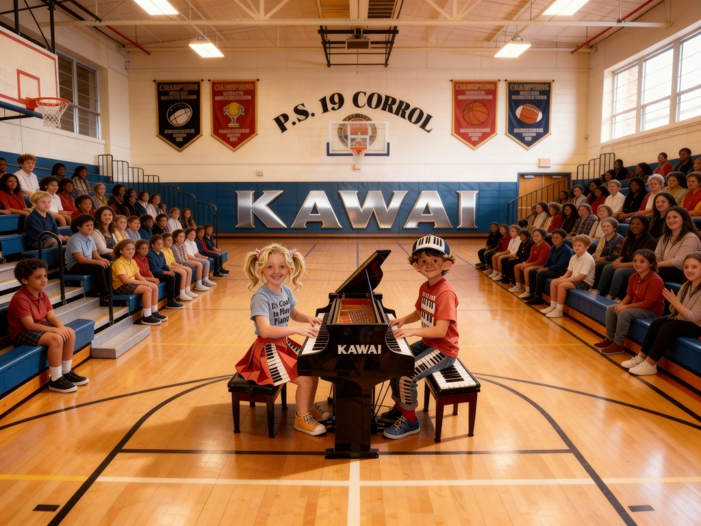 Karson & Kylie Keys play Kawai piano at a school