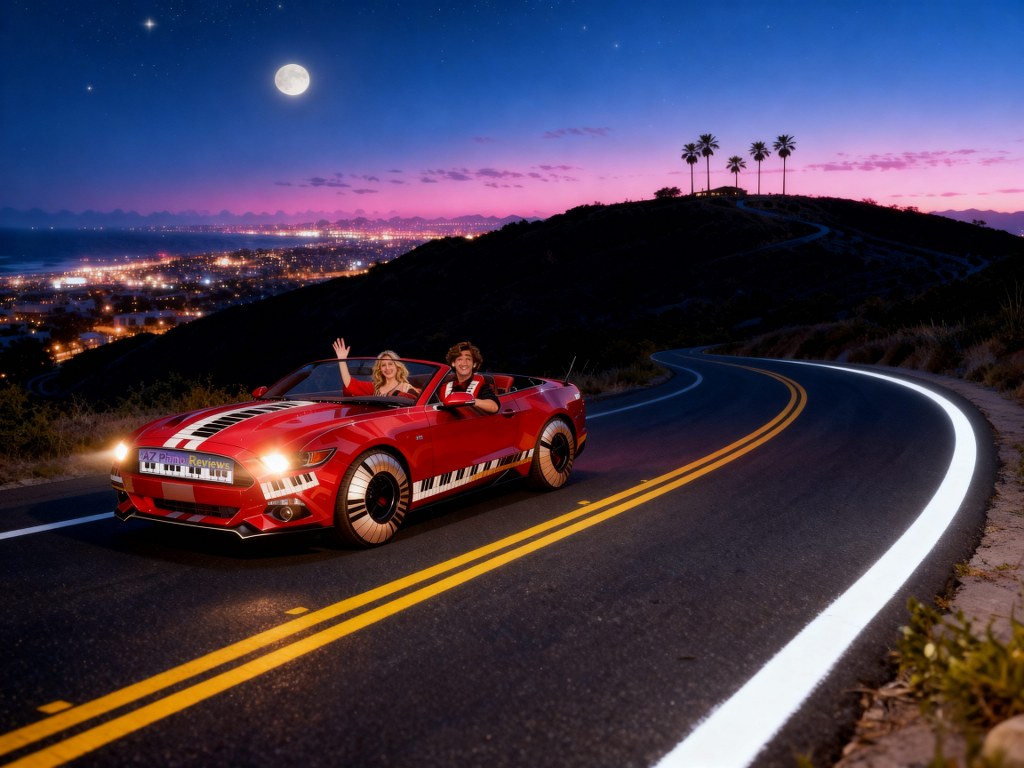 evin & Katie Keys driving at night in Palos Verdes, CA
