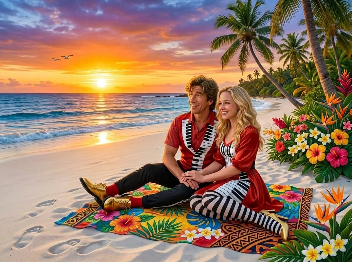 Kevin & Katie Keys sitting on the sand in Hawaii