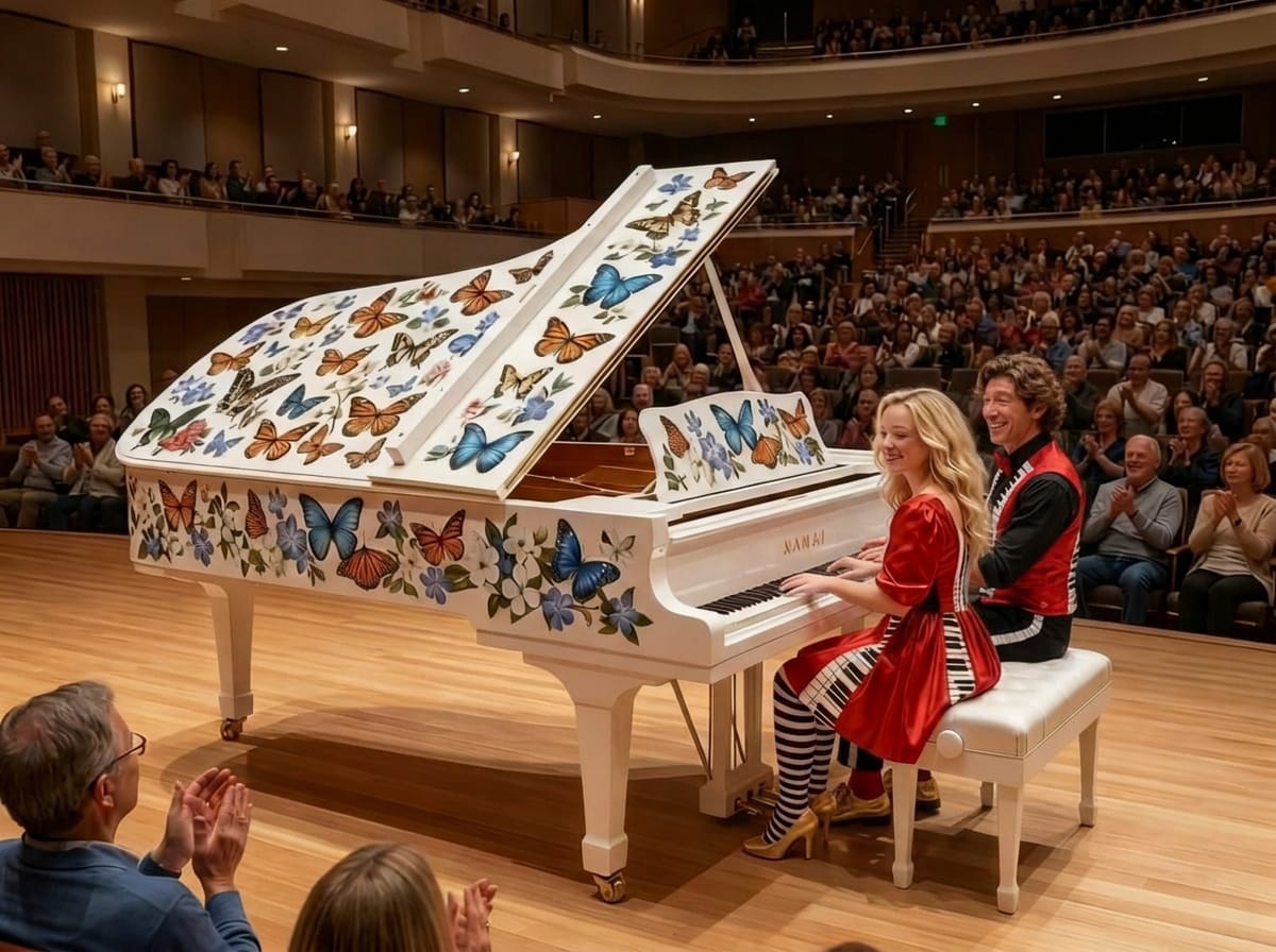 Kevin & Katie playing Butterfly Grand Piano